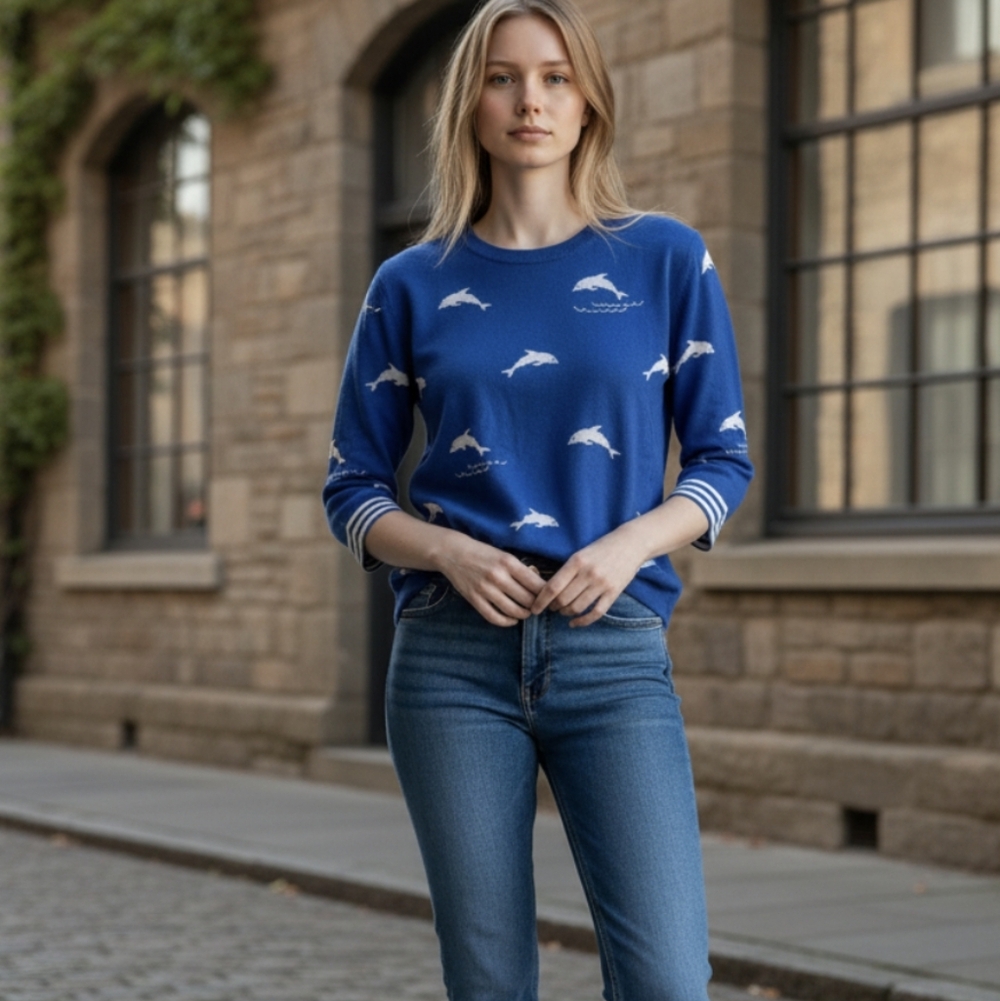 Talbots Blue and White Sweater